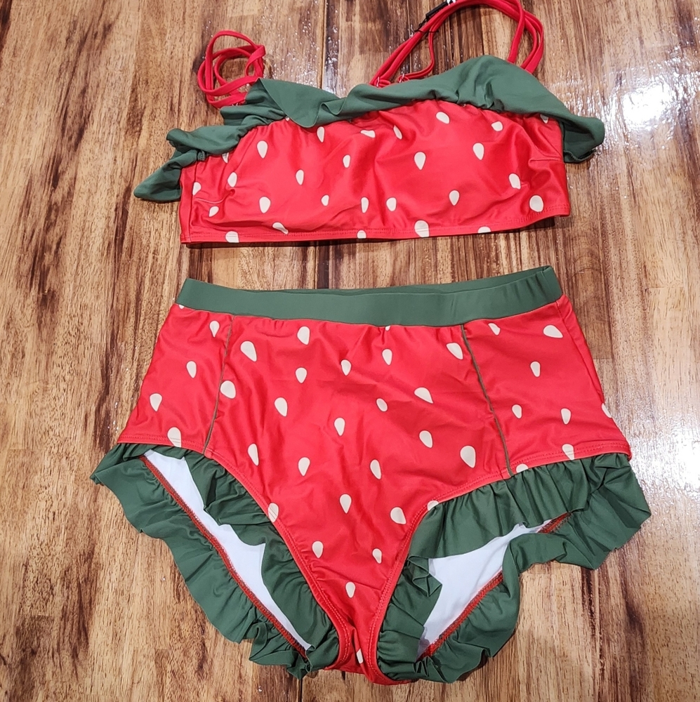 Red Strawberry Print Bikini Set